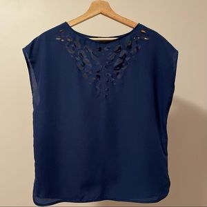 BCBG Sleeveless Cutwork Blouse in Navy